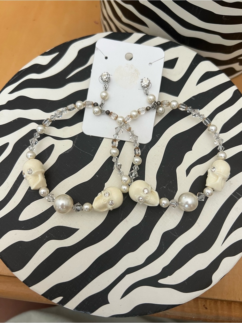 Tarina Tarantino Pearl & Crystal Ivory Skull Hoop Earrings - Women Jewelry